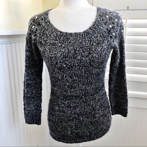 Preswick & Moore Gray Beaded Wool Blend Sweater